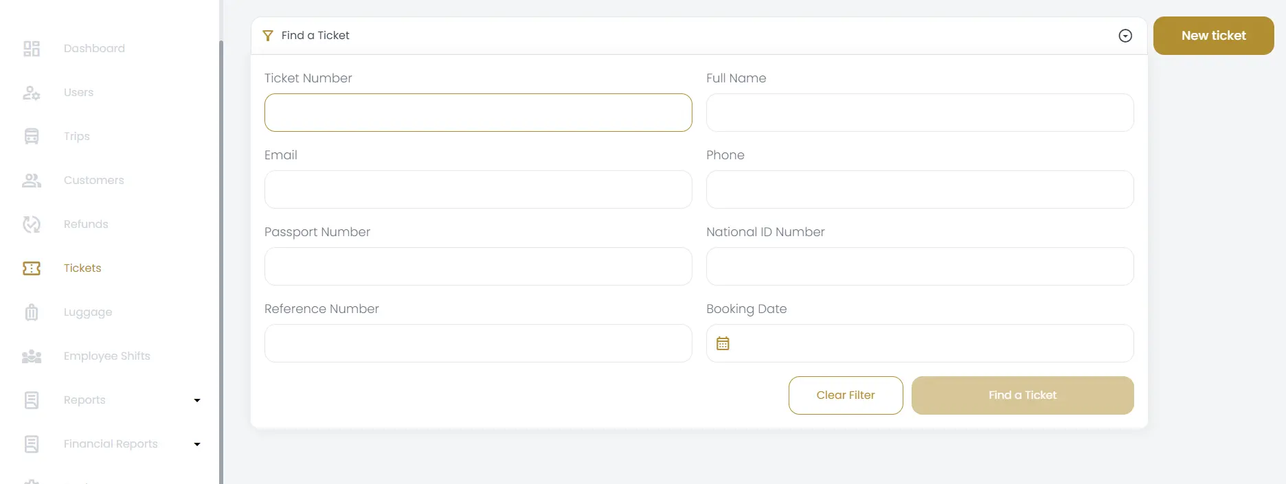 Satrans Tickets Reservation Dashboard