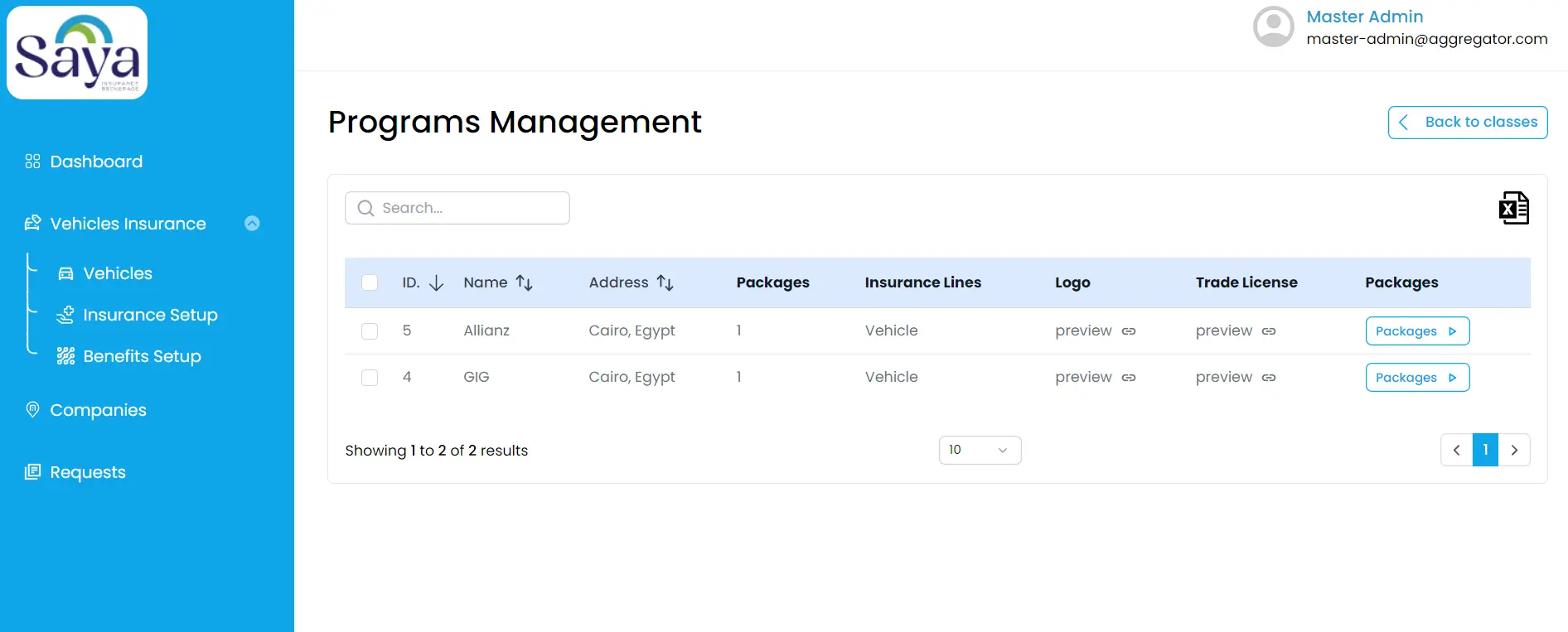 Screenshot from Saya Car Insurance Broker Admin Panel