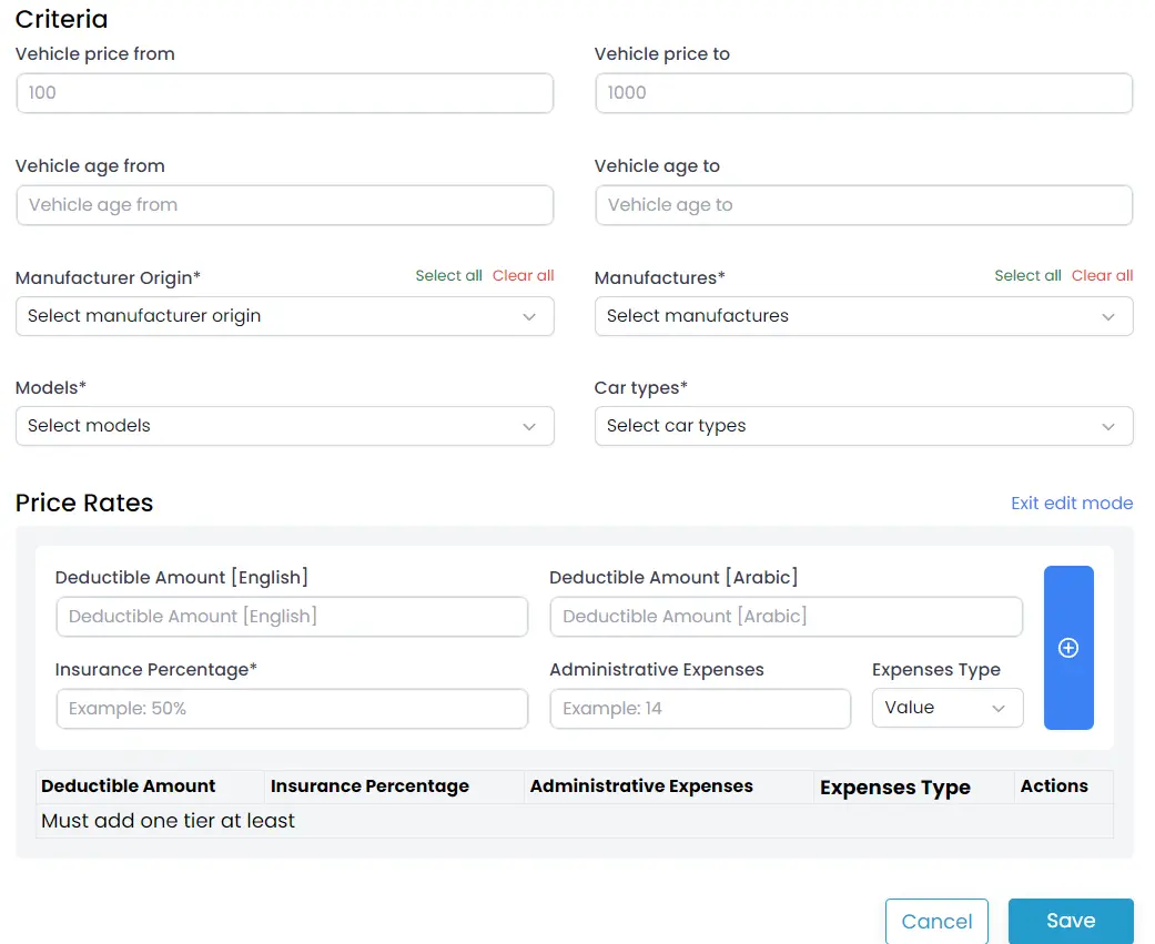 Screenshot from Saya Car Insurance Broker Admin Panel